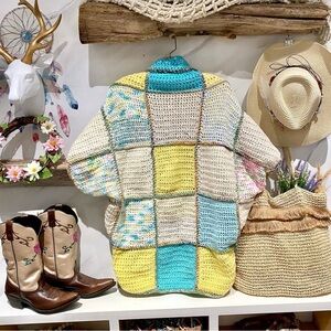 ARTISAN patchwork boho Cocoon Cape kimono w cabin granny prairie vibe